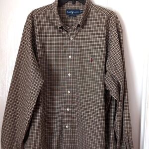 Ralph Lauren Olive Green/Burgundy Mini Plaid Dress Shirt. Size 18 XXL